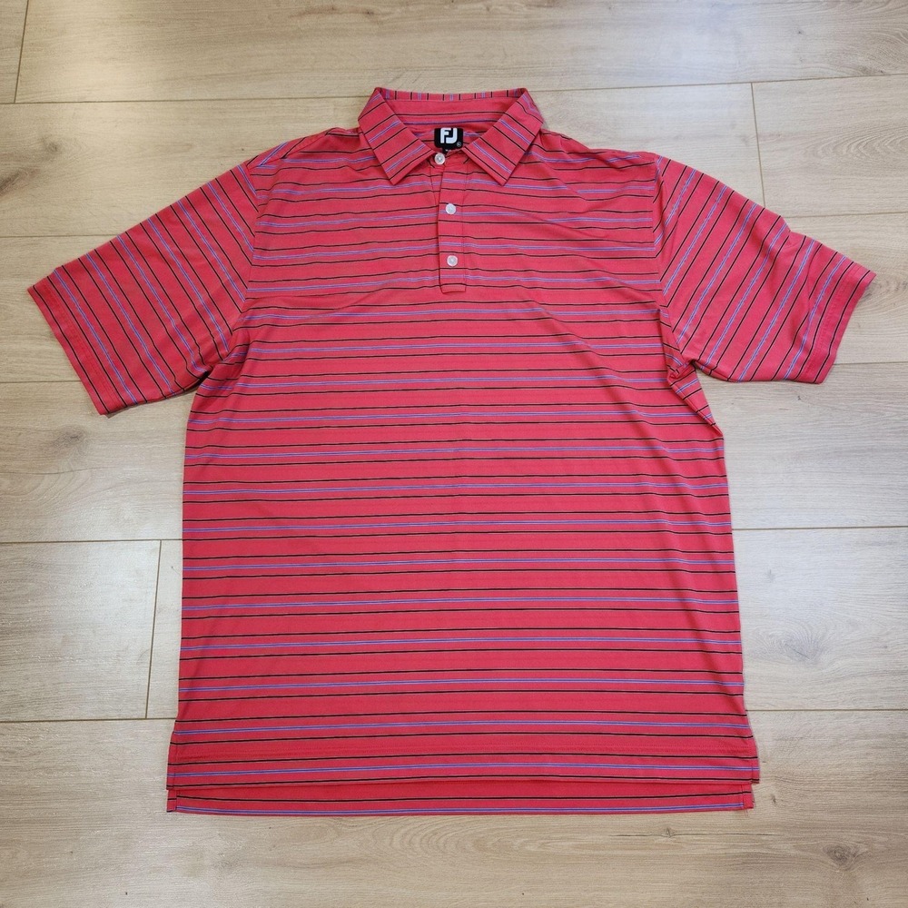 FootJoy Polo Shirt Mens XL Red Striped Short Sleeve Golf Performance Logo